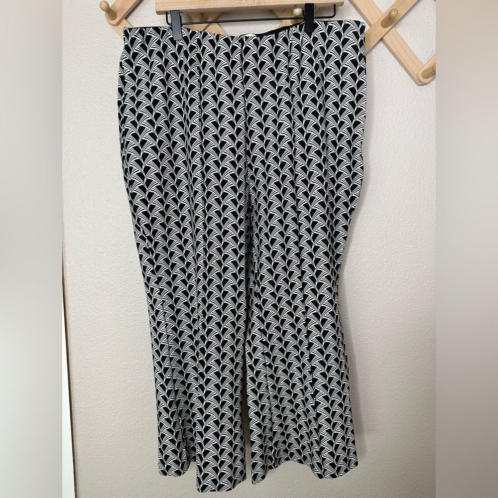 Anthropologie Margot Black and White Geometric Boot Cut Pants
